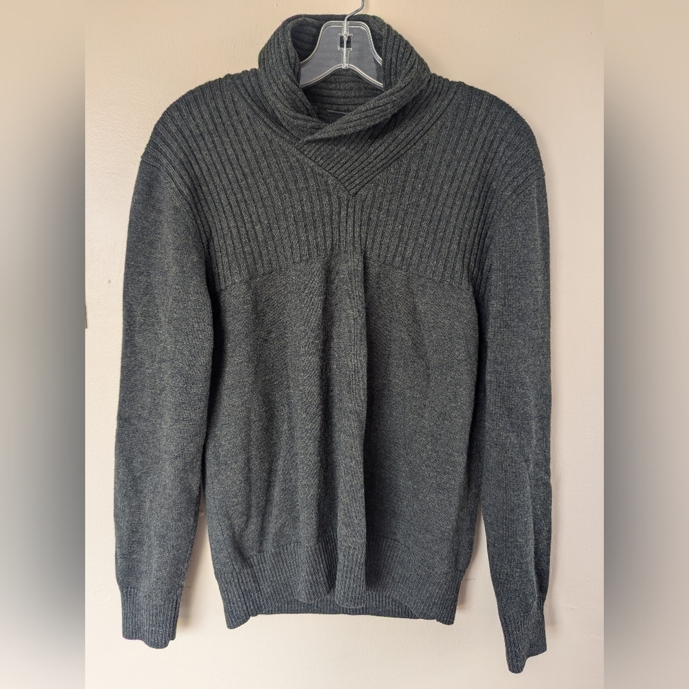Rodd & Gunn Shawl Collar/Cowl Neck Merino Wool Sweater, Dark Green/Gray (SIZE M)